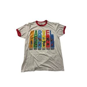 Marvel Mens White‎ Spiderman Hulk Thor Iron Man Graphic Tee Size Small EUC